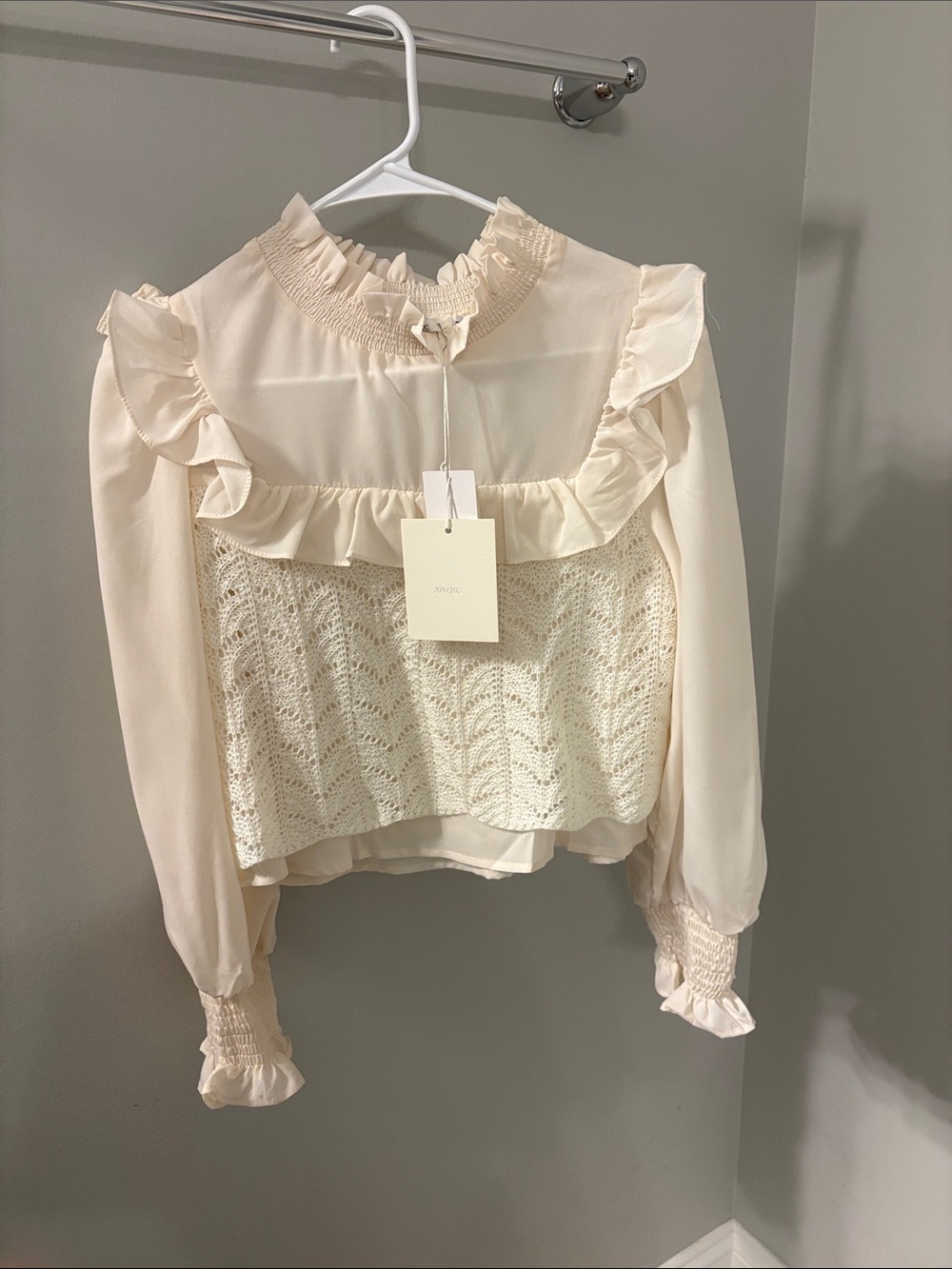 70/21 Cream Ruffle Knit-Front Top